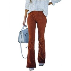 Flared Corduroy Pants Burnt Orange Brown